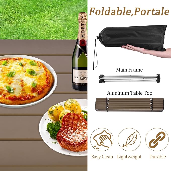 Grope Small Folding Camping Table with Aluminum Table Top, Beach Table for Sand with Carrying Bag,Prefect for Outdoor, Picnic, BBQ, Cooking, Festival (Coffee-L) - Image 4