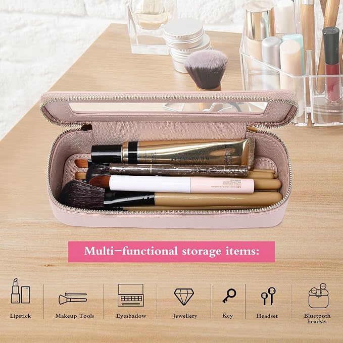 Pinkmik Makeup Brush Case Clear Travel Cosmetic & Toiletry Bag Small Makeup Bag with Zipper Purse Organizer Car Essential Bag for Women (Pink, SLIM) | Clear Travel Cosmetic & Toiletry Bag, Small Makeup Bag, Zipper Purse Organizer, Car Essential Bag for... - Image 5