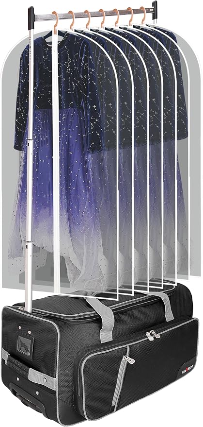 Dance Bag With Garment Rack,23inch Dance Competition Garment Bags with Clothes rack,Suitcase,Rolling duffle For Travel, Wheeled Drop-Bottom Upright Luggage Closet Suitcase (Grey by Heendzoo