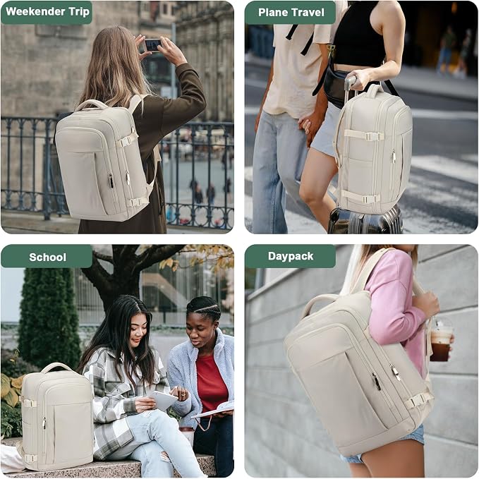 RDTGO Travel Backpack For Women,Personal Item Travel Bag Fits 17" Laptop,Flight Approved Carry-On Backpack, Hiking Backpack,Waterproof Outdoor College Casual Daypack (Beige) - Image 6