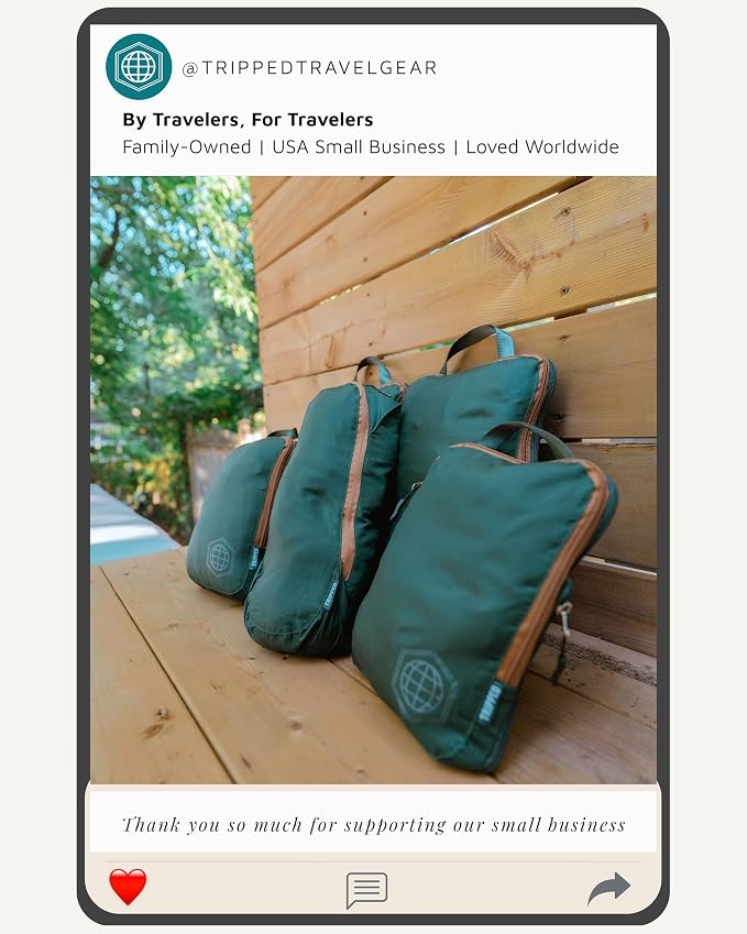 Compression Packing Cubes for Travel, 6-Piece Lightweight Packing Cubes Set for Carry-On Luggage & Backpacks – TRIPPED Travel Gear (Green and Brown) - Image 9
