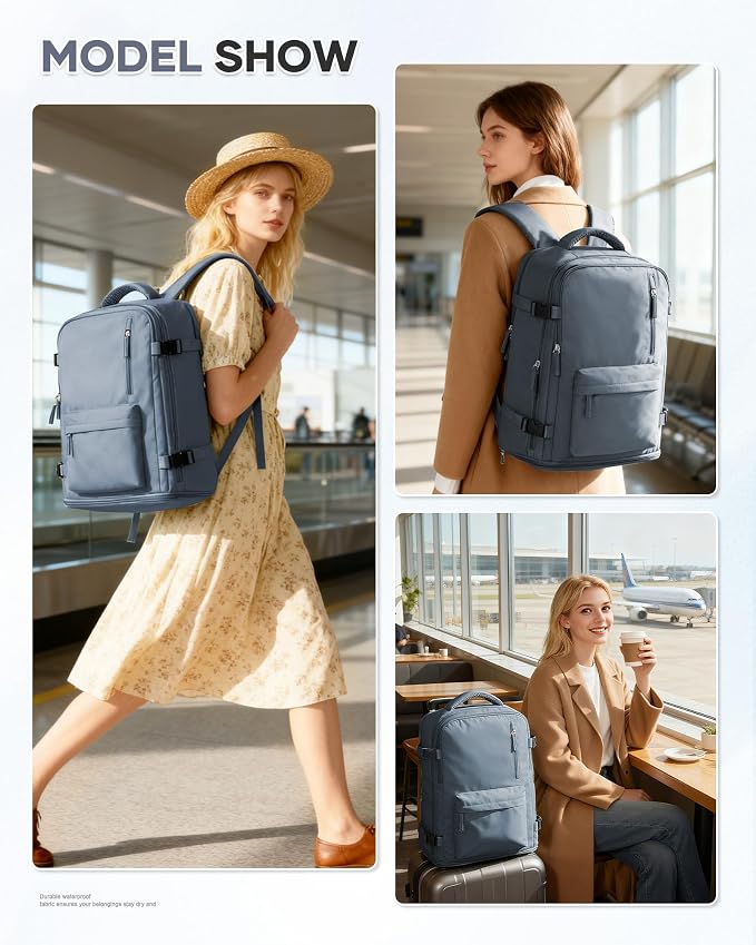 Large Travel Gym Backpack Women Carry On Backpack Flight Approved Hiking Waterproof Rucksack Casual Daypack Laptop bags airplanes Shoes Compartment Personal Item Travel Weekender Essentials JewelBlue - Image 7