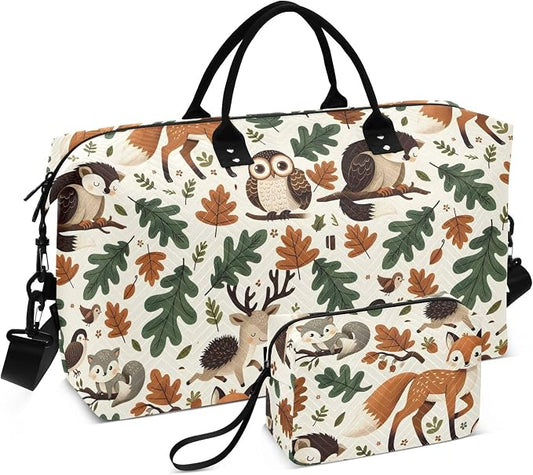 Weekender Bags Travel Duffel Gym Bag Carry on Overnight Tote Bag with Toiletry Bag for Airplane Travel Trip Gym Yoga (Woodland Forest Animals Fox) by senya