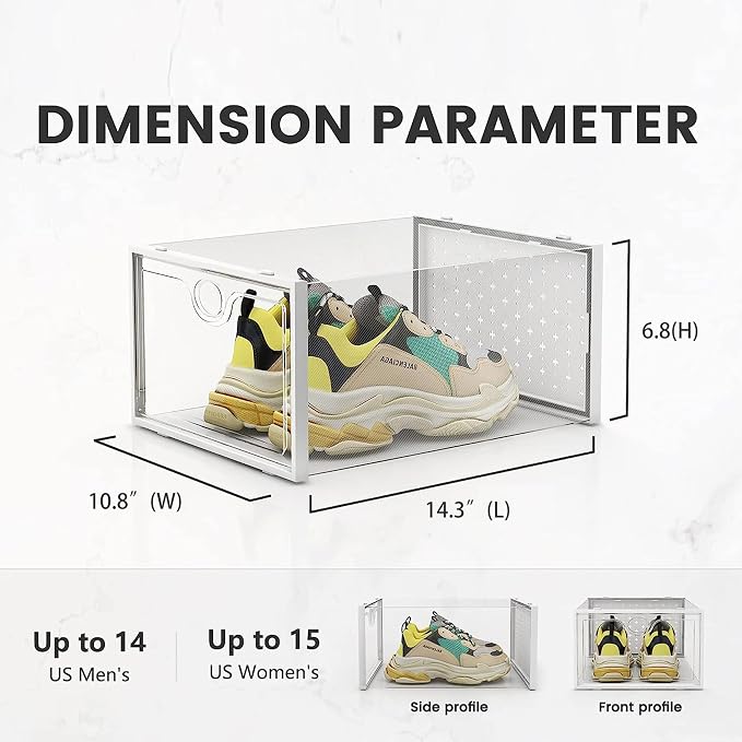 Pinkpum XXL Larger Shoe Storage Boxes Fit Size 14, Clear Plastic Stackable Shoe Organizer 12 Pack Sneaker Storage for Sneakerheads Shoe Containers, 6.8“ Height for High Shoes - Image 2