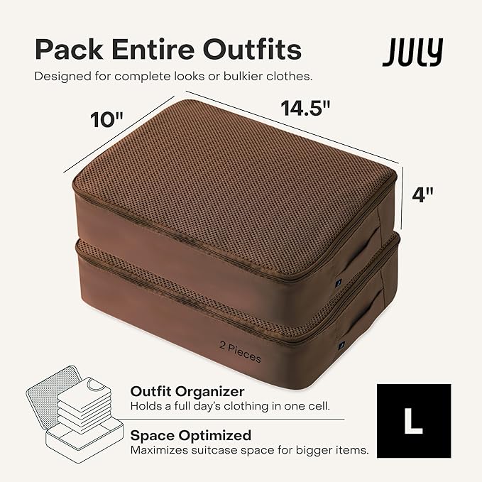 July Packing Cells - 4 Set Packing Cubes Luggage Organizer Bags (S, M, 2 x L), Must-Have Suitcase Organizer for Travel, Road Trip & Camping Accessories, Stain-proof, Washable, 3 Sizes - Dark Brown - Image 5