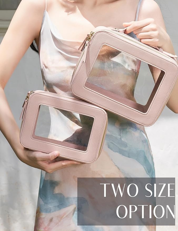 Popvibe Clear Makeup Case Pink Toiletry Bag Travel Medium Clear Cosmetic Bag with Zipper, Small Make Up Bag Organizer Traveling TSA Approved Transparent Bag Car for Essentials - Image 7