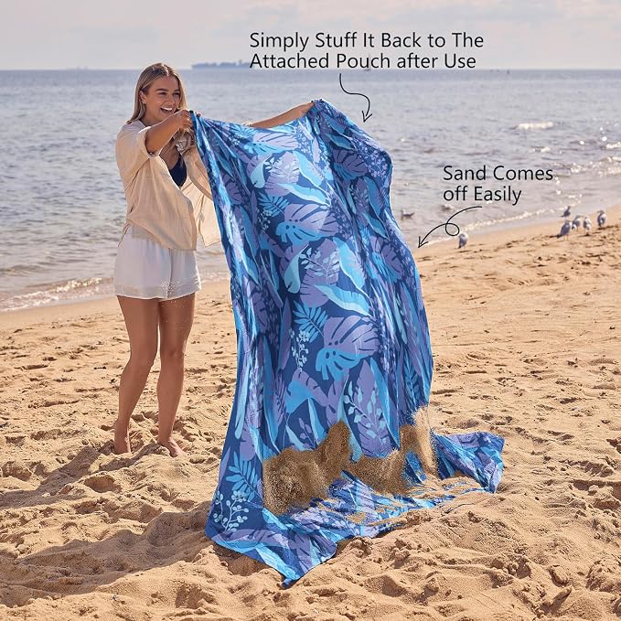 WEKAPO Beach Blanket Waterproof Sandproof Oversized, Extra Large Beach Mat Sand Free, Lightweight & Compact Sand Free Mat with 5 Stakes & 4 Corner Pockets - Image 5