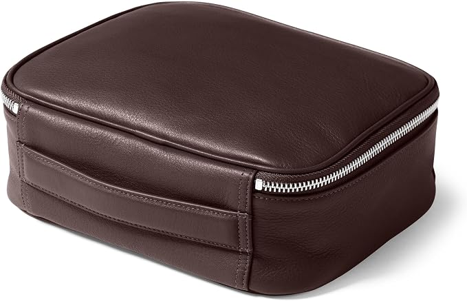 Leatherology Brown Large Travel Organizer – Full-Grain Leather Toiletry Bag with Zipped Mesh Pocket, Elastic Loops & Double Metal Zipper – Travel Storage for Cables, Toiletries & Essentials - Image 3