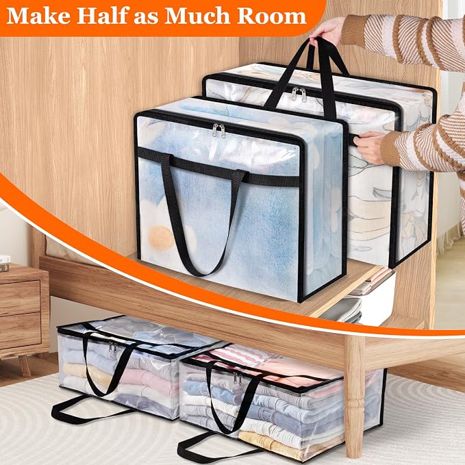 TasticTotes 4 Pack Clear Storage Bags for Comforter, Clothes & Bedding, Plastic Blanket Storage with Zipper and Handle, Moving Bags, Closet Organizer and Under-Bed Storage (40L) - Image 7