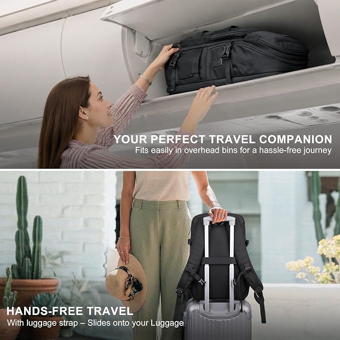 PIJUSHI Casual Travel Backpack for Women with 16" Padded Laptop Compartment | Carry On Luggage with USB Charging Port, 1680D Water-Resistant Nylon, Airline Approved, For Daily, Hiking - Image 6