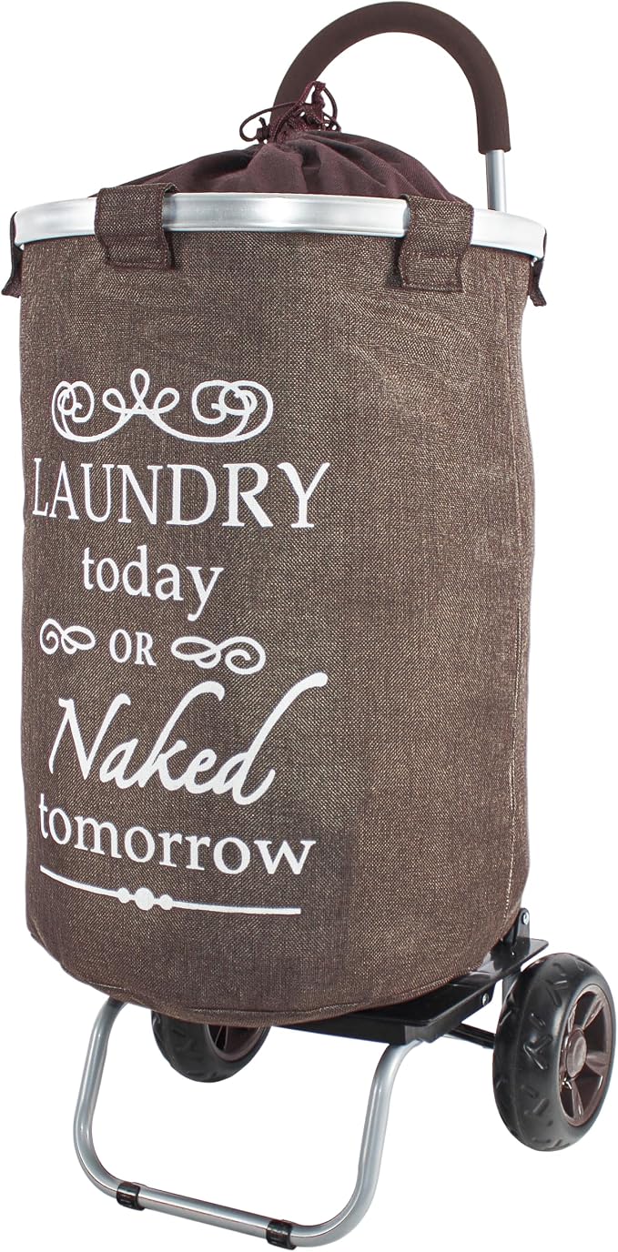 dbest products Laundry Trolley Dolly, Brown Laundry Bag Hamper Basket cart with wheels sorter by dbestproductsInc