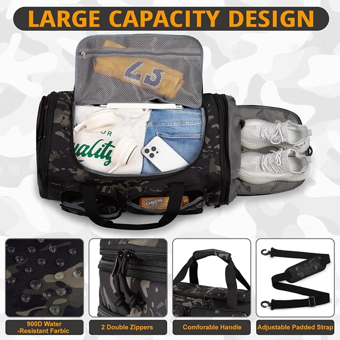 Expandable Gym Bag For Men,Tactical Large 3 in 1 Sports Duffle Bag With Shoes Compartment,Water Resistant Sports Gym Tote Bags Multi-functional Weekend Travel Backpack Overnight Bag - Image 3