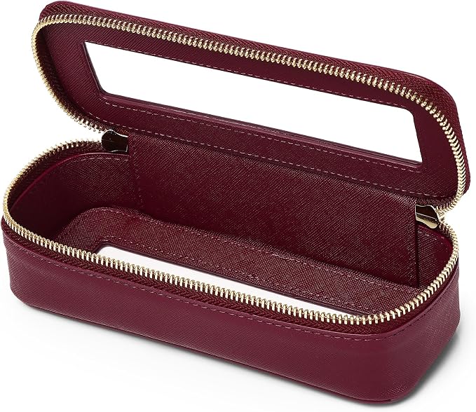 Makeup Brush Bag, Burgundy, SLIM | Clear, Travel Cosmetic Case, Brush Holder, Waterproof, Zipper Purse Organizer by LOFOWN