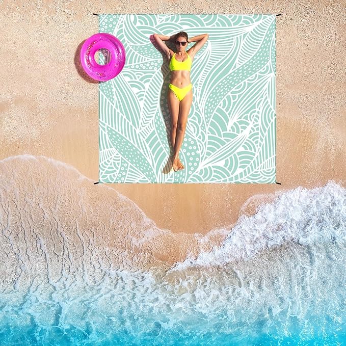 WIWIGO Beach Blanket Waterproof Sandproof Beach Mat 79" X 83"/10'x9'for 2-8 Adults Quick Drying Outdoor Picnic Mat Beach Accessories for Travel, Camping, Hiking - Image 6