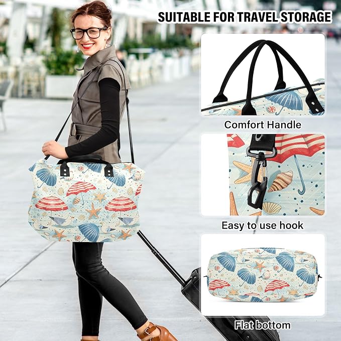 senya Weekender Bags Travel Duffel Gym Bag Coastal Seashells Starfish Seagulls Carry on Overnight Tote Bag with Toiletry Bag for Airplane Travel Trip Gym Yoga, g368736066p1006c1071s2442 - Image 6