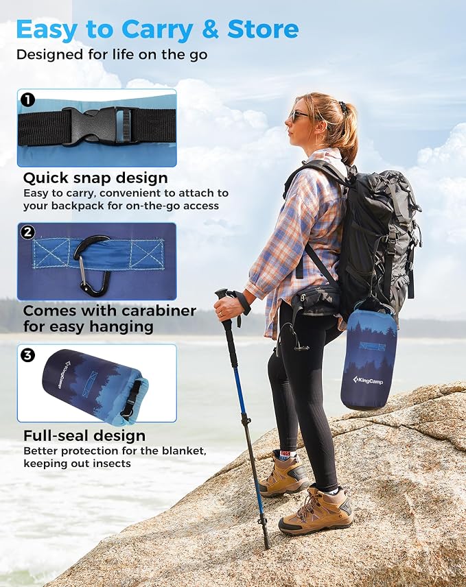 KingCamp Ultralight Camping Blanket, Packable Down Alternative Puffy Printed Wearable Blanket with Snap Buttons & Corner Loops Weatherproof Quilt for Outdoor Travel Stadium (78.7" x 57.1", Forest) - Image 6