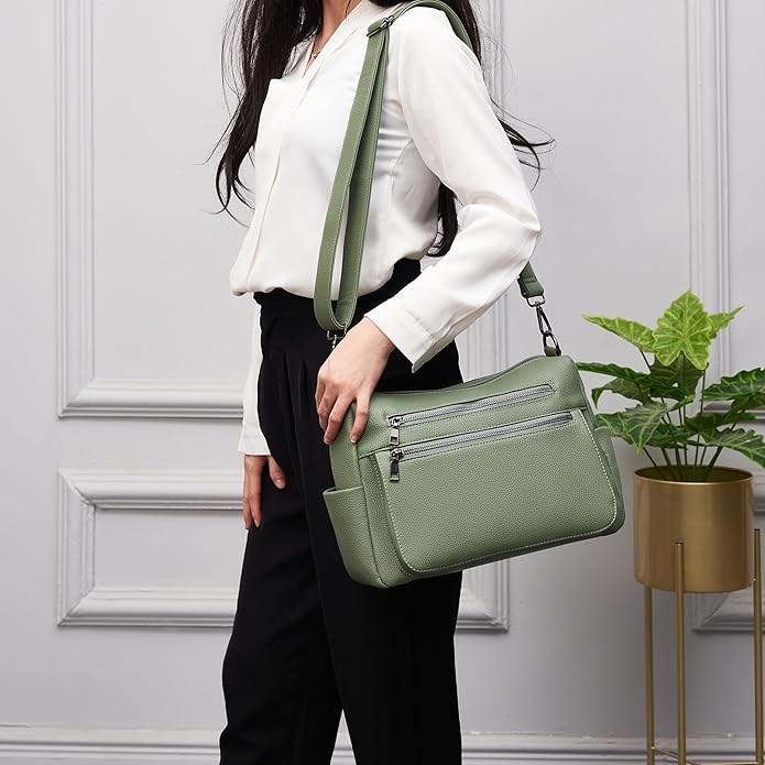 YZAOLL Large Crossbody Shoulder Bag for Women Vegan Leather Tote with Adjustable Wide Strap Work Purse with 10 Pockets