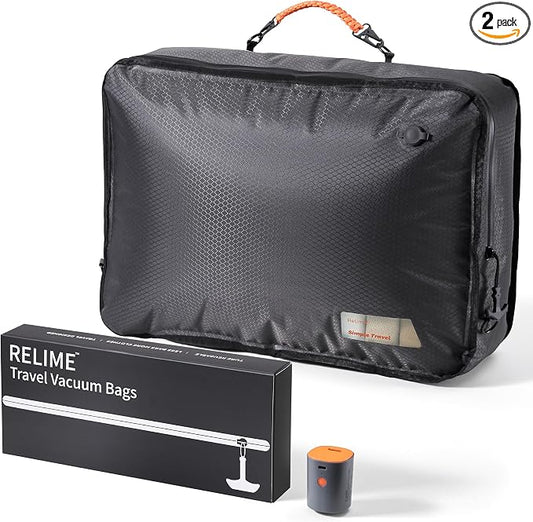Relime Apex Series Vacuum Bags for Travel Luggage, 180° Open, Reusable Compression Bags for travel Pack, Vacuum Seal Packing Cube for Cloth (1Large+Pump) by Relime