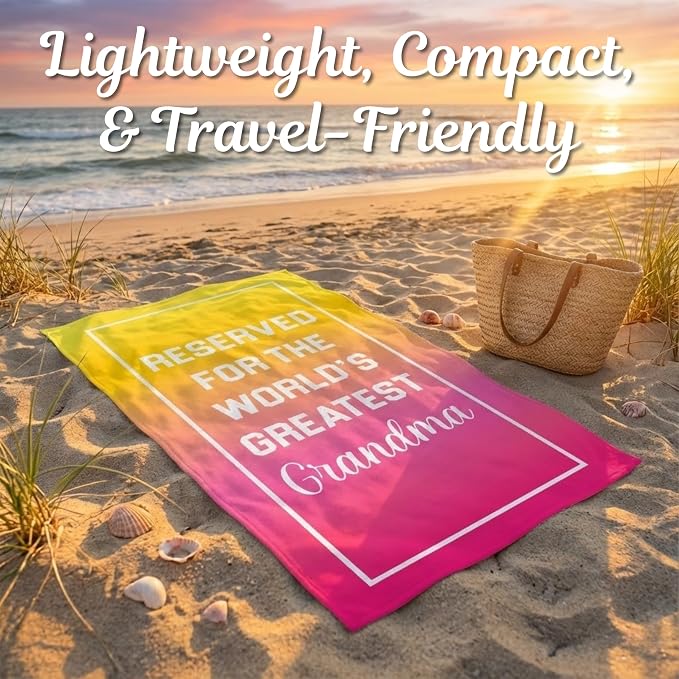 Ethisa Grandma Beach Towel – Best Grandma Ever Gift, 60”x30” Beach & Pool Towel for Summer, Vacation, Travel, Birthday, Mother’s Day or New Grandma Present from Granddaughter or Grandson - Image 5
