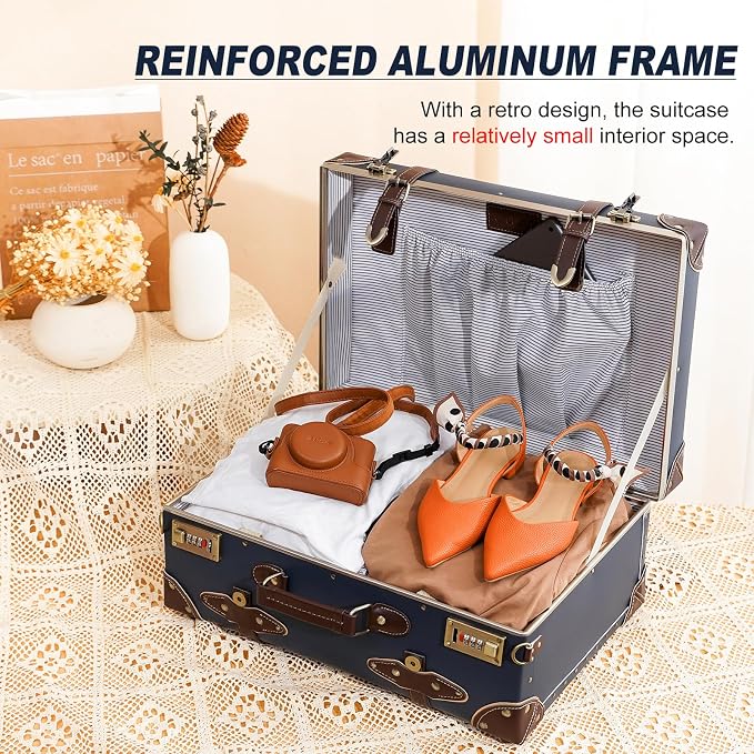 urecity Vintage and Cute Carry-on Overnight Case Non-wheeled Mini Leather Trunk Suitcase with Shoulder Strap - Image 6