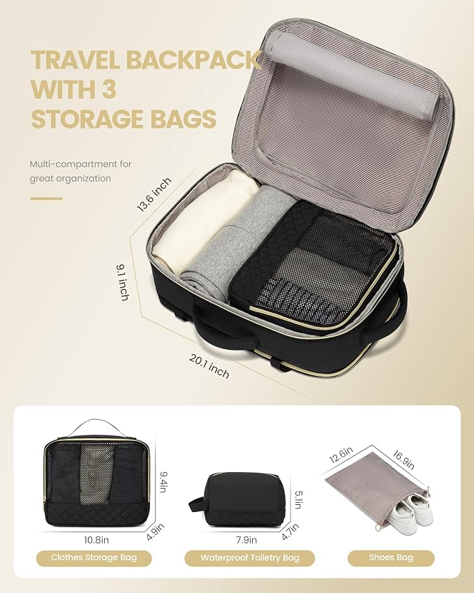LOVEVOOK Large Travel Backpack for Women, 40L Carry on Backpack for Airplanes,TSA Personal Item Travel Bag fits 17" Laptop,Travel Essentials Carry On Bag Flight Approved with 3 Packing Cubes - Image 2