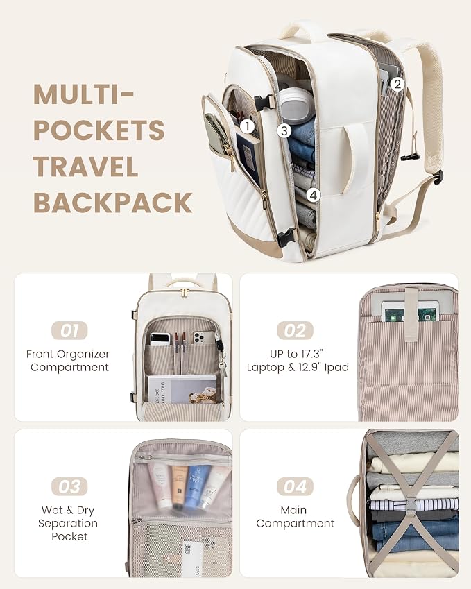 LOVEVOOK Travel Backpack For Women,40L Carry On Backpack Flight Approved,TSA Personal Item Travel Bag Fits 17 Inch Laptop,Business Weekender Overnight Daypack with Toiletry Bag and 2 Packing Cubes - Image 4