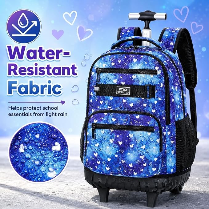3Pcs Rolling Backpack for Girls, 19 Inche Women Roller Bag with Wheels for Adults, Wheeled Bookbag with Lunch Box(Blue) - Image 3