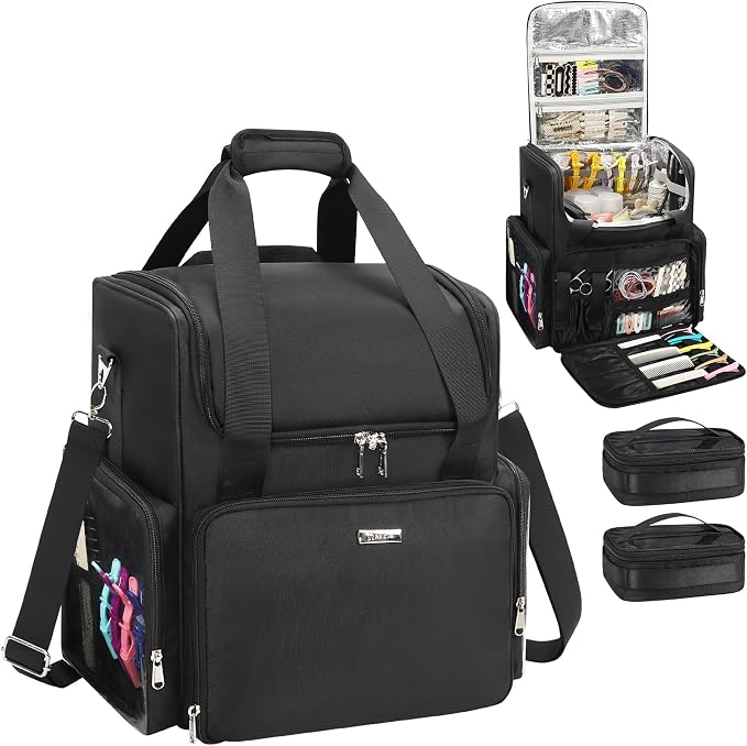 Relavel Hair Tools Travel Hairstylist Traveling Bag with 2 Pcs Small Bags, Hairdresser Cosmetology Bag Storage Organizer Case for Hair Stylist Essentials, Barber Accessories with Shoulder Strap by Relavel