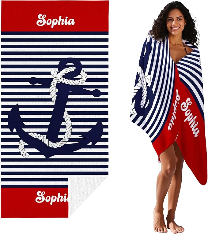 JML Personalized Beach Towel with Name, Custom Anchor Beach Towel, Customized Microfiber Pool Towel, Quick Dry & Absorbent Swim Towel for Adult,Anniversary, Birthday, Summer Holiday,Vacation - Image 2