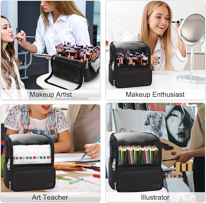 TANTO Makeup Brush Bag, Makeup Brush Holder Travel Extra Large Make up Brush Organizer Case Stand-up Makeup Cup Foldable Pro Cosmetic Artist Storage Bags with Adjustable Divide (01A-Black,X Large) - Image 7