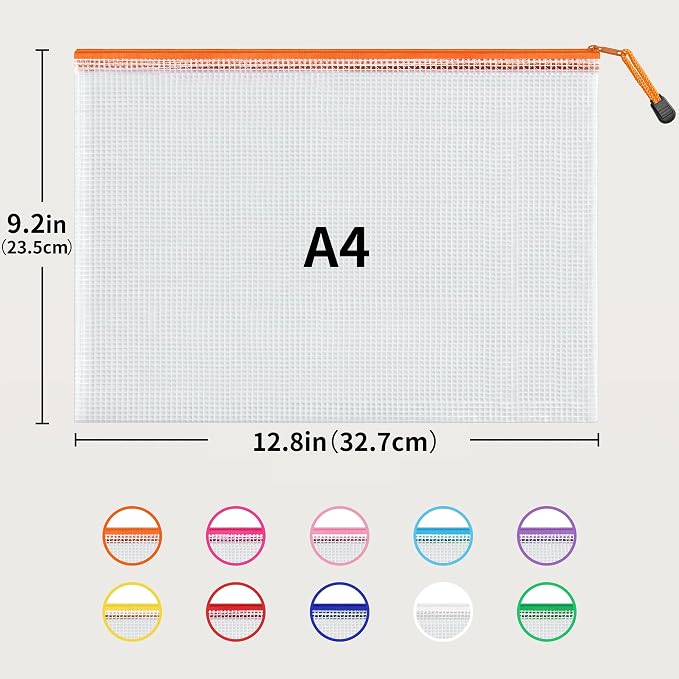 JARLINK A4 Letter Size 30 Pack 10 Colors Zipper Mesh Document Pouch, Mesh Bags for Board Games & Puzzles, Waterproof Document Zipper Pouches for Office School Supplies, Toys, Cosmetics Travel Storage - Image 2