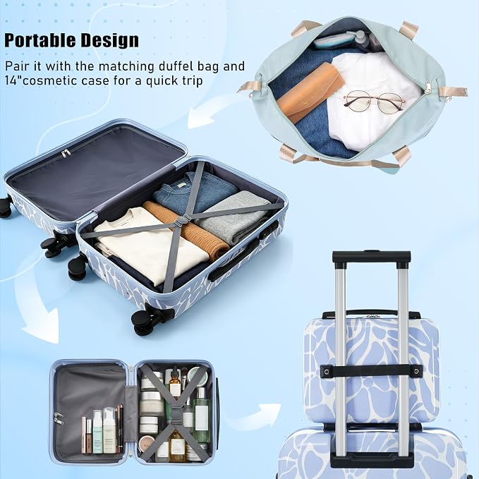 Blue 6 Piece Luggage Set Hard Shell - Checked Suitcases with Spinner Wheels & Expandable Travel Duffel Bag for Family Travel, Durable Carry On Luggage Sets with Lock & Case for Women and Men - Image 4