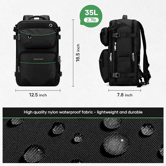 Maelstrom Travel Backpack for Men Women, 35L Carry on Backpack for Traveling on Airplane,with Belt Bag&Shoe Compartment,Waterproof Laptop Backpack fit 17”Laptop-Classic Black, Large - Image 3