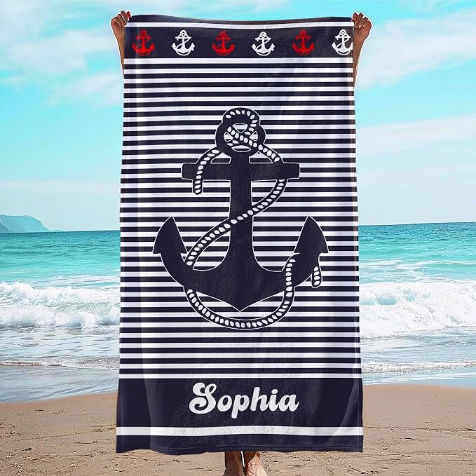 JML Personalized Beach Towel with Name, Custom Anchor Beach Towel, Customized Microfiber Pool Towel, Quick Dry & Absorbent Swim Towel for Adult,Anniversary, Birthday, Summer Holiday,Vacation by JML