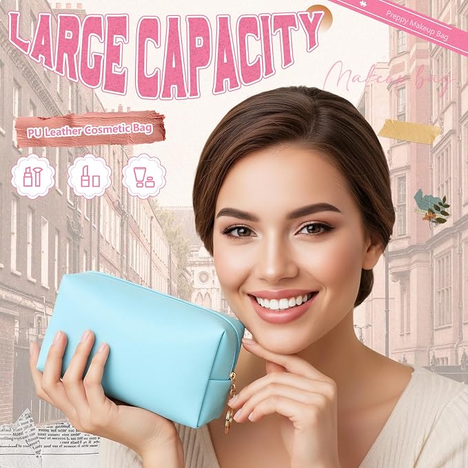 Chunful 24 Pcs Preppy Makeup Bag PU Leather Cosmetic Bag Bulk Makeup Plain Pouch Waterproof Toiletry Purse for Women Traveling Preppy Pencil Case Valentine's Day Gifts(Pastel Color) - Image 5