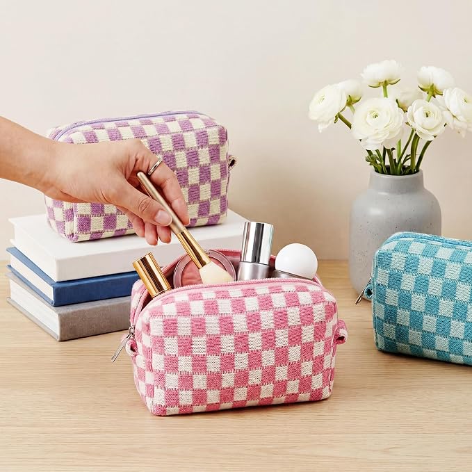 Gilprop 8 Pcs Checkered Makeup Bag for Purse Small Cosmetic Pouch Bulk Portable Zipper Makeup Pouch Travel Toiletry Organizer Gifts for Women Bridesmaid Wedding Party Favors (Colorful 2) - Image 3