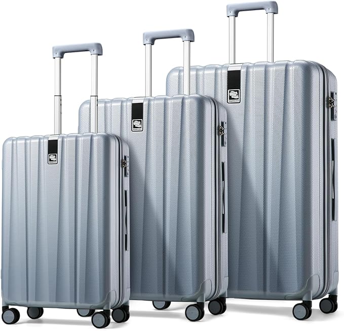 Hanke Luggage Sets 3 piece Carry On Luggage with Wheels PC Hard Shell Suitcases Lightweight Checked Travel Luggage Large Travel Suitcase Woman Men 20/24/29 Inch(Grey) by Hanke
