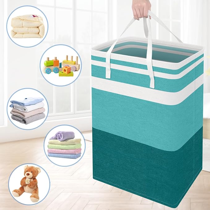 BlissTotes 3-Pack Laundry Basket, Freestanding＆Waterproof Laundry Hamper, Collapsible Tall Clothes Hamper with Easy Carry Handles for Clothes, Towels in the Family and Dorm,Gradient Green,125L - Image 7
