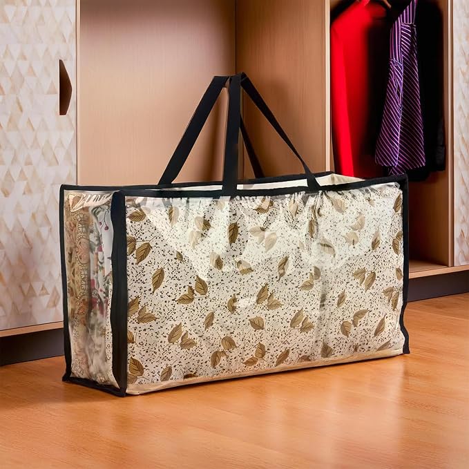 Kuber Industries Waterproof Storage Bags for Clothes | Wardrobe Organizer | Transparent Travel Organizer Bag with Handle | Large | Black by Kuber+Industries