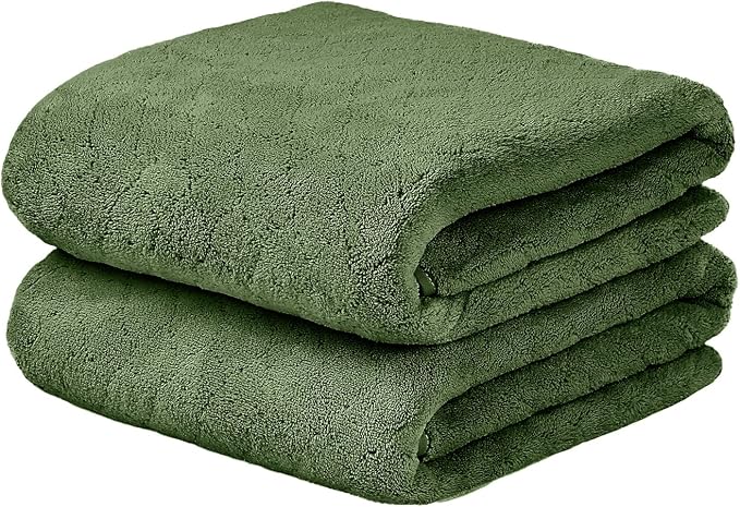 JML Microfiber Bath Towels Set of 2, Oversized, Ultra Soft, Super Absorbent, Fast Drying, No Fading Large Bathroom Towel for Yoga, Sauna, Travel, Fitness (Coral Fleece - Olive-Green, 30 in x 60 in) by JML