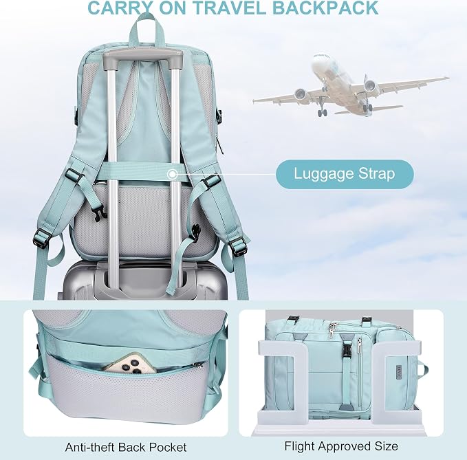 PIJUSHI Casual Travel Backpack for Women with 16" Padded Laptop Compartment | Carry On Luggage with USB Charging Port, 1680D Water-Resistant Nylon, Airline Approved, For Daily, Hiking - Image 6