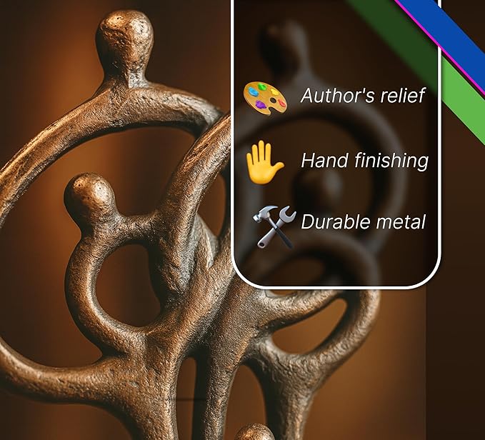 Wedding Bronze Statue 8,5 Inch - Cast Iron Sculptures and Statues for Home Decor - Aniversity Gifts for Men - Metal Art Decorative Objects - Cast Iron Sculpture - Contemporary Family of 4 Ring of Love