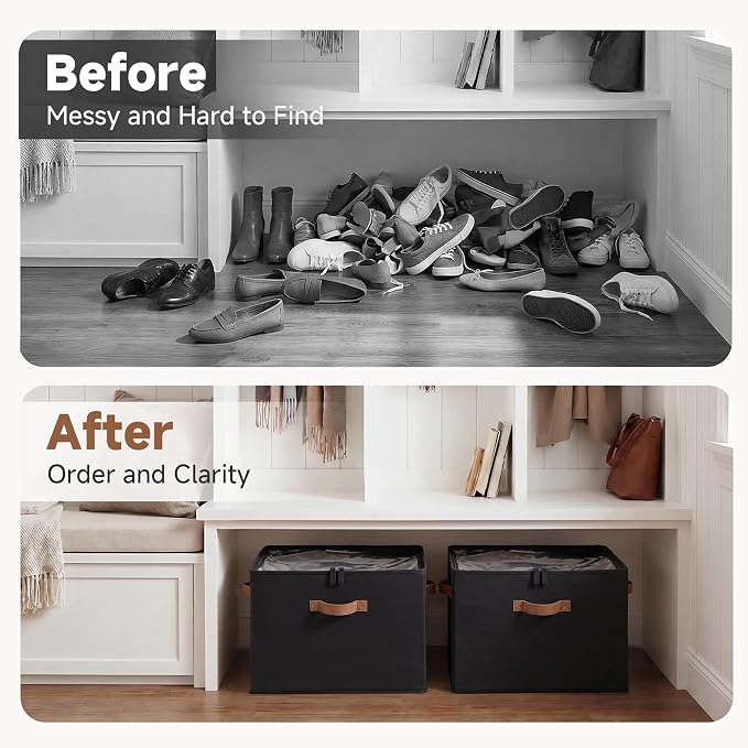 StorageWorks Shoe Organizer for Closet, Foldable Shoe Storage Box with Adjustable Dividers, Closet Shoe Organizer for Sneakers, Heels, Flats, Shoe Storage Bin Holds Up to 16-32 Pairs, Black - Image 6