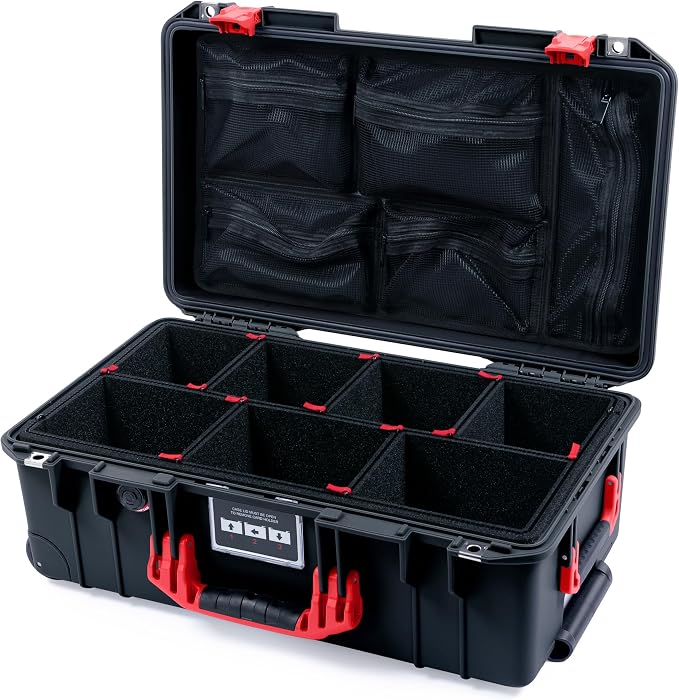Black Pelican Air 1535 Carry-on Case - With TrekPak Divider System & Mesh Lid Organizer - Red Handles & Latches. by ColorCase