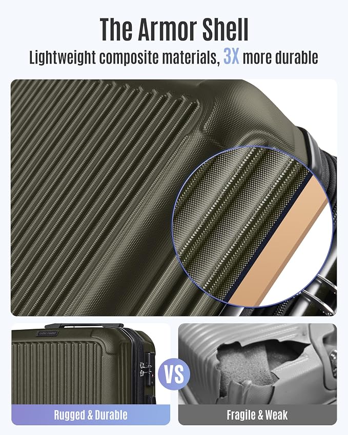 LIGHT FLIGHT Carry On Luggage 22x14x9 Airline Approved, Dark Green | Airline Approved, Hard Shell with Wheels, Expandable Hardside, Lightweight, TSA Lock - Image 4