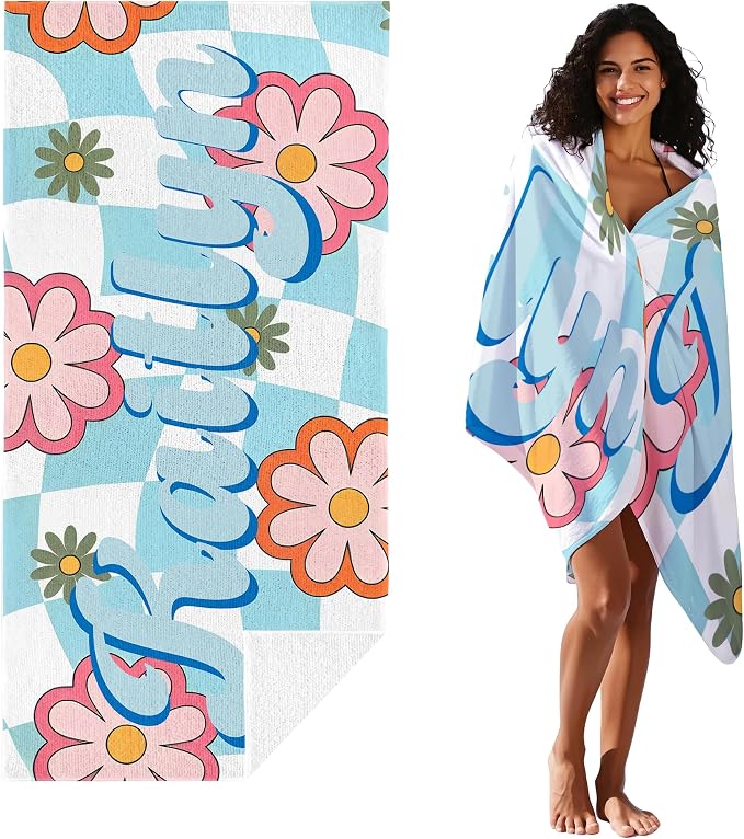 JML Personalized Beach Towel with Name, Custom Flower Beach Towel, Customized Microfiber Pool Towel, Quick Dry & Absorbent Swim Towel for Adult,Anniversary, Birthday, Summer Holiday,Vacation - Image 2