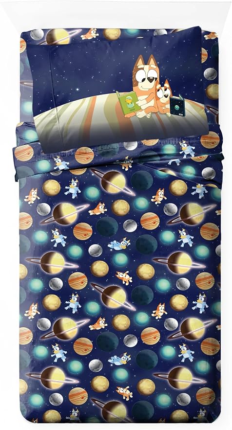 Jay Franco Kids Sheet Set with Fitted, Flat Sheets & Pillow Cover - Ultra-Soft Bedding with Pillowcase for Room Decor, Blue - Bluey & Bingo, 3 Piece Twin by JayFranco
