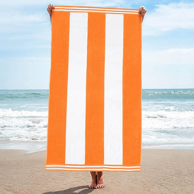 Superior Cotton Nautical Stripe Beach Towels, Colorful Towels for Adult, Kid, Pool, Swimming, Sand, Travel, Large Oversized, Absorbent, Fast Drying, Bath Basics, Cabana Collection, 1 Piece, Orange by SUPERIOR