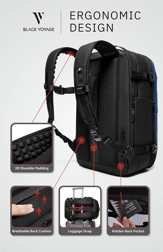 BlackVoyage Vortex Vacuum Seal Travel Backpack 60L Expandable Air Compression System Water Resistant TSA Lock Carry-On - Image 6