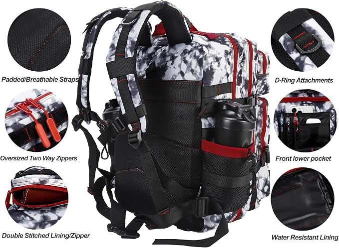 LHI Military Tactical Backpack for Men and Women 45L Army 3 Days Assault Pack Bag Large Rucksack with Molle System Black and white - Image 4